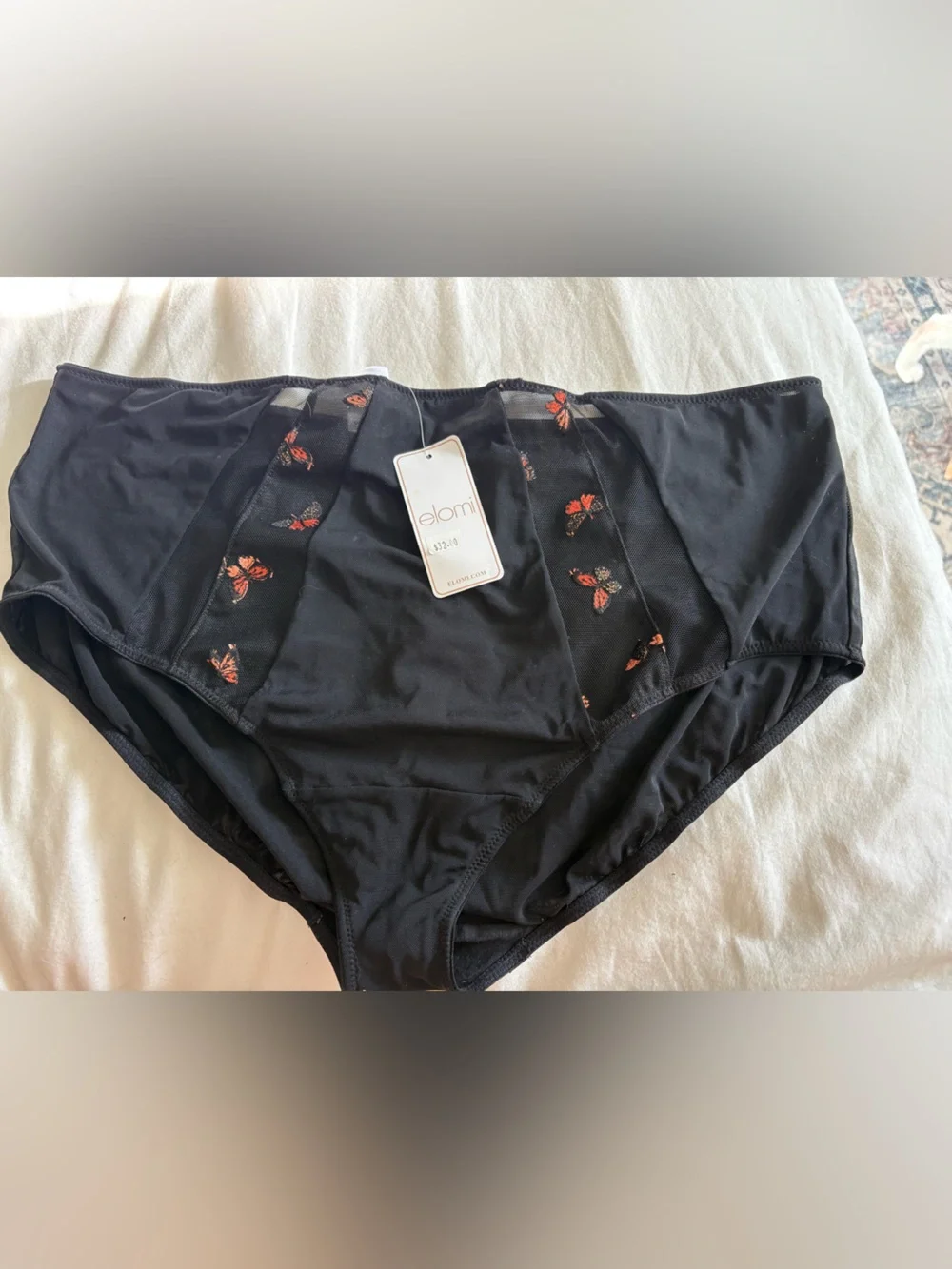 Elomi Black High-Waist Brief with Embroidered Butterflies - Picture 2 of 3